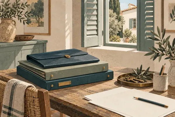 Illustration : bureau d’un indépendant avec dossiers et clés de logement